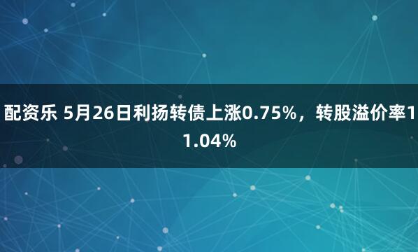 配资乐 5月26日利扬转债上涨0.75%，转股溢价率11.04%