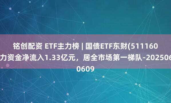 铭创配资 ETF主力榜 | 国债ETF东财(511160)主力资金净流入1.33亿元，居全市场第一梯队-20250609