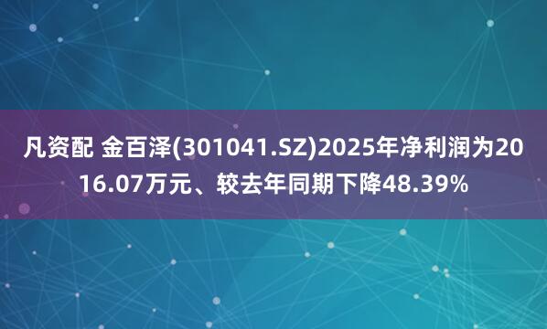 凡资配 金百泽(301041.SZ)2025年净利润为2016.07万元、较去年同期下降48.39%